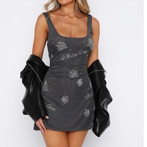 White Fox Put On A Show Mesh Mini Dress Charcoal Gray Small